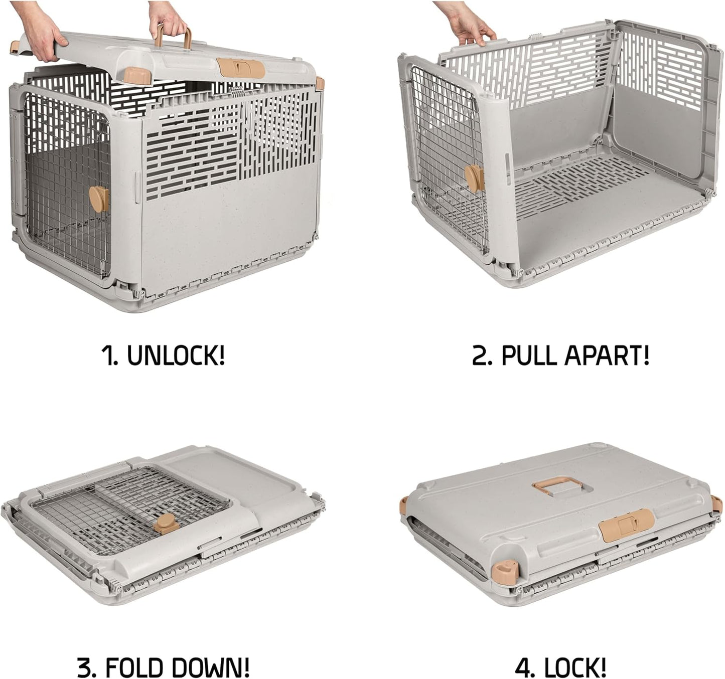 Collapsible Medium Pet Travel Carrier (Tan), Hard-Sided Kennel for Medium Dogs, Puppies, Cats, Kittens, Animals up to 50Lbs, Washable Home & Outdoor Pet Crate, 30.6"L X 22"W X 23.25"H