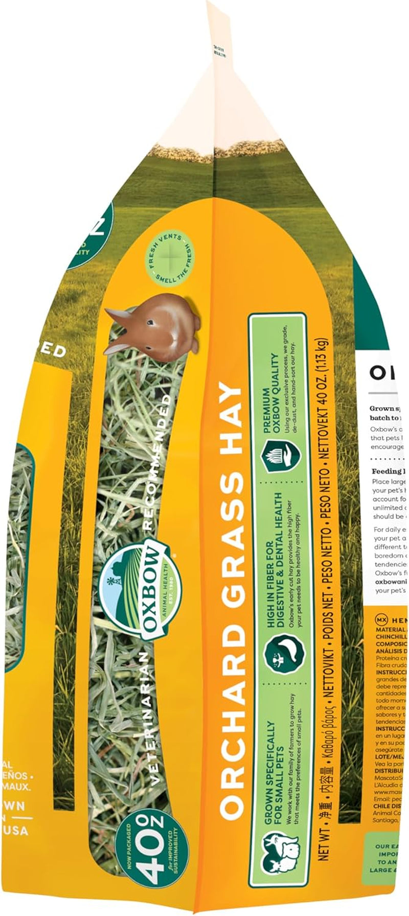 Orchard Hay, Rabbit & Guinea Pig Hay, Hand-Sorted, De-Dusted, 40 Oz | Hand-Sorted, De-Dusted, Orchard Grass Hay, Bunny Hay for Rabbits, Guinea Pigs, Bunnies and Chinchillas, Made in USA
