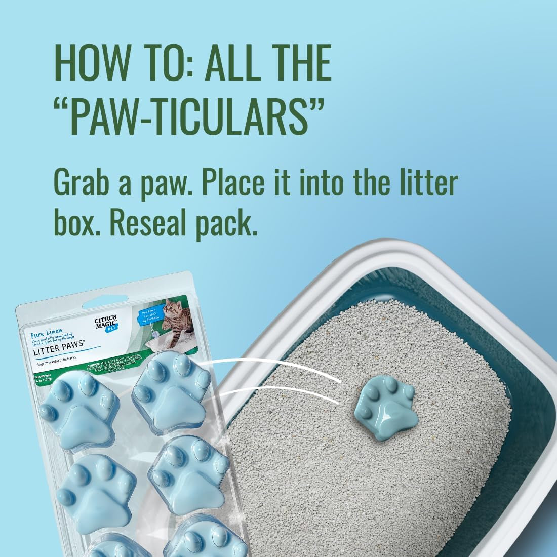 Pet Odor Eliminator Litter Paws, Fresh Linen, 6-Count