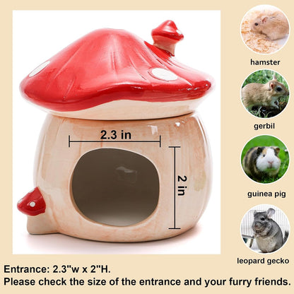 3 Pack Ceramic Hamster Hideout, Mushroom Shape Guinea Pig Food Bowl Cute Water Bottle with Stand, Cool Hamster Bed House Small Animal Cage Accessories for Dwarf Hamsters, Mice, Gerbils