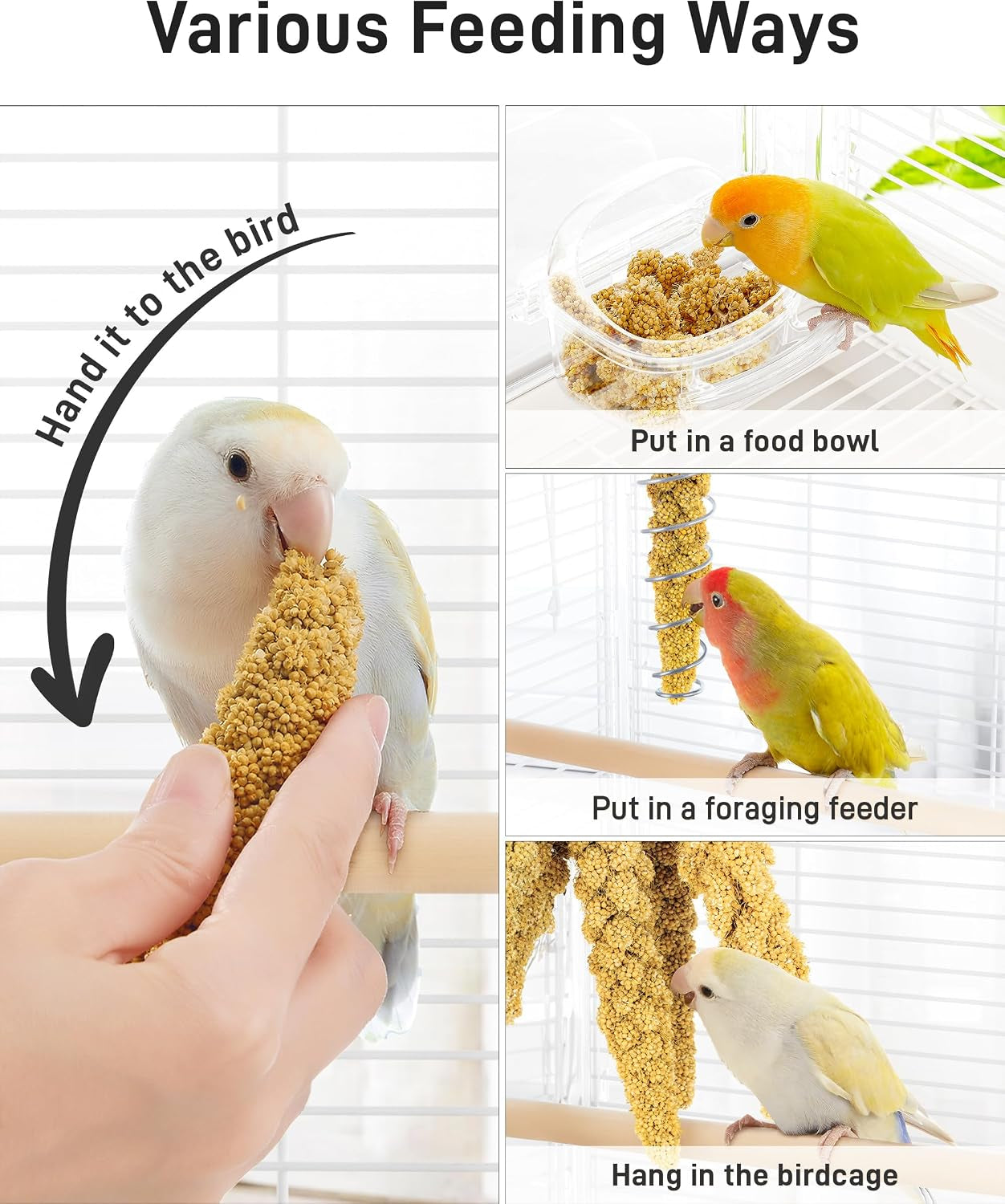 3.3Lbs Millet for Birds, Sun-Dried Parakeet Food for Parrot, Budgie, Cockatiel, Finches, Lovebird, Gmo-Free Parakeet Treats (3 Pack)