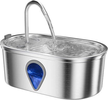 Cat Water Fountain Stainless Steel, 3.5L/118Oz Cat Fountain with Water Level Window Silent Pet Fountain for Drinking, Automatic Cat Water Dispenser Indoor（118Oz）