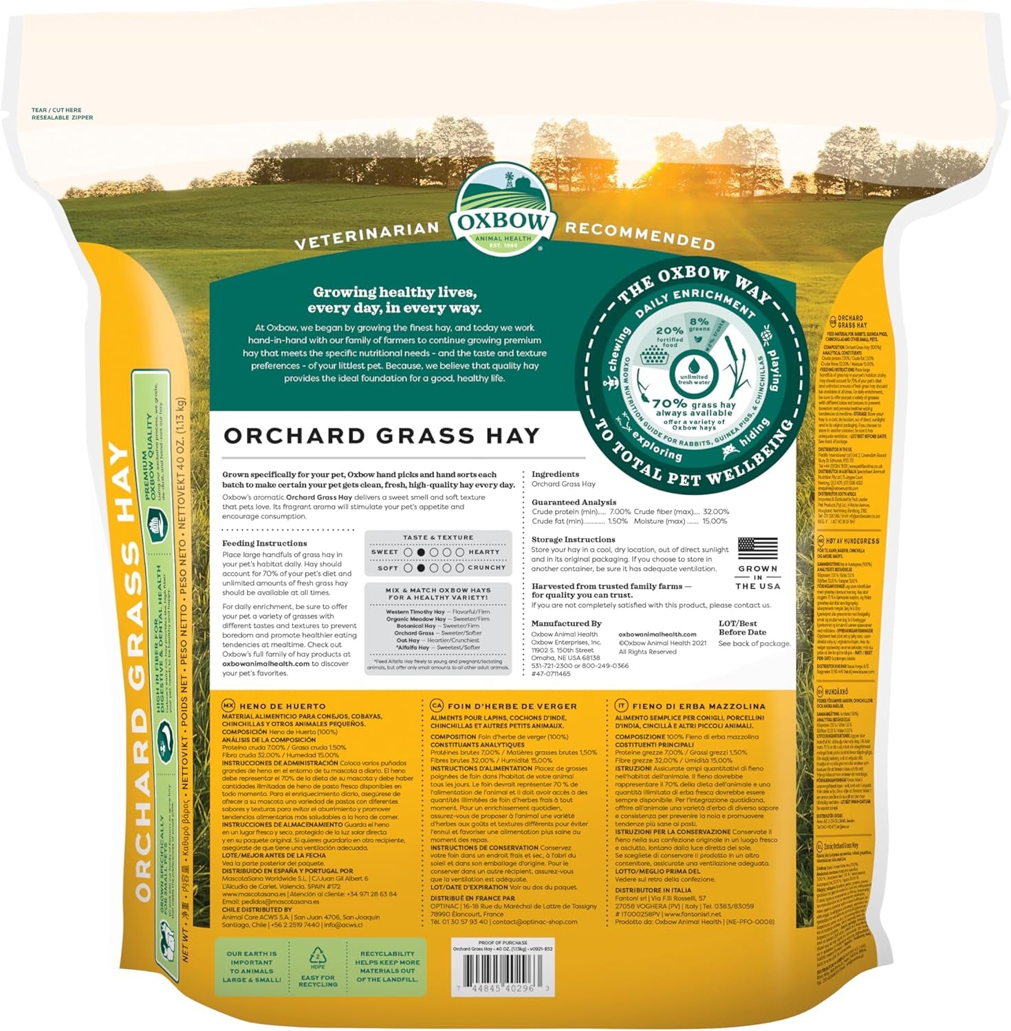 Orchard Hay, Rabbit & Guinea Pig Hay, Hand-Sorted, De-Dusted, 40 Oz | Hand-Sorted, De-Dusted,  Orchard Grass Hay, Bunny Hay for Rabbits, Guinea Pigs, Bunnies and Chinchillas, Made in USA