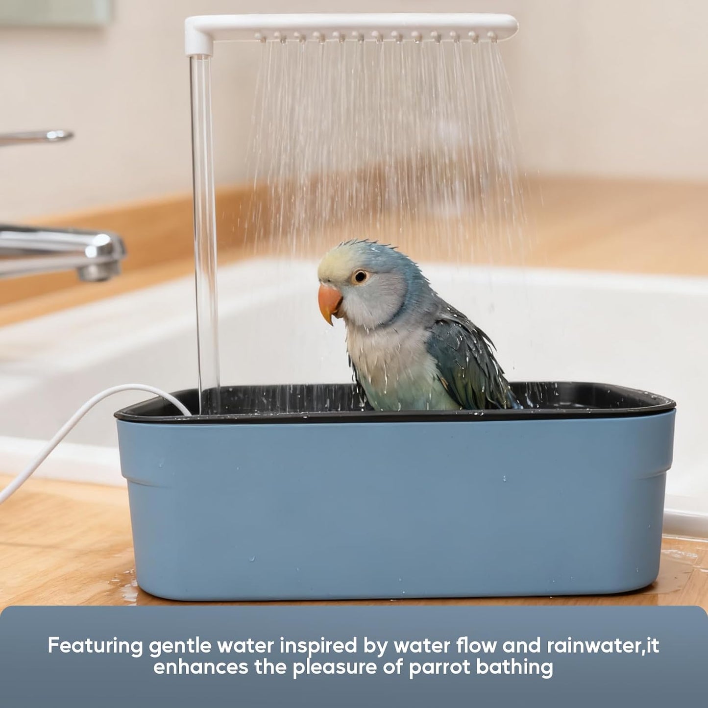 Parrot Bathtub, Automatic Bird Shower with Pump Large Bird Shower Fountain Indoor Bathtub USB Powered Circulating Bathtub Bird Bath Shower Tub Bird for Cockatoos Parakeets Conures