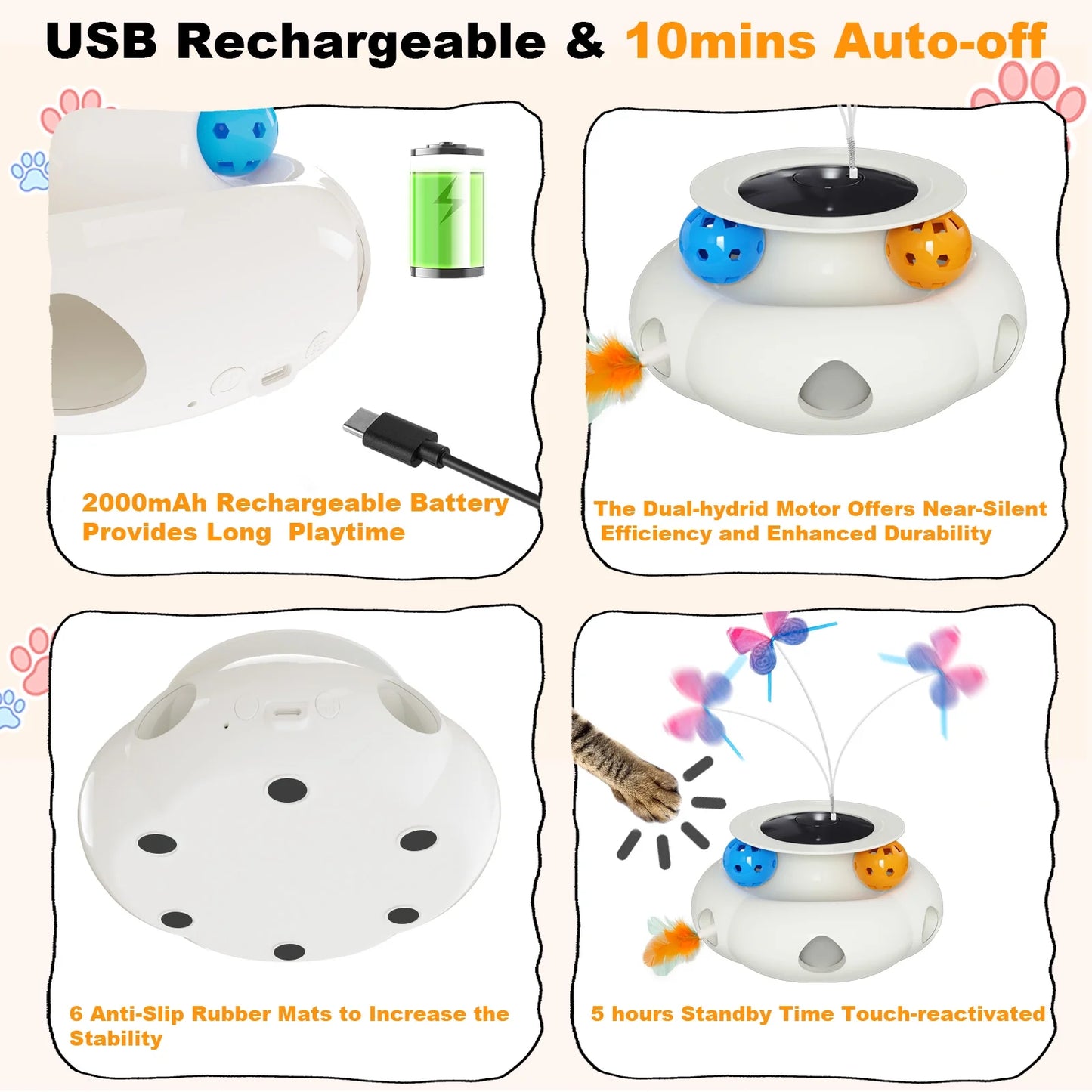 Electric Cat Toy, Interactive Cat Toys, Butterfly Rotation Balls Smart Cat Feather Wand USB Indoor Cat Toys
