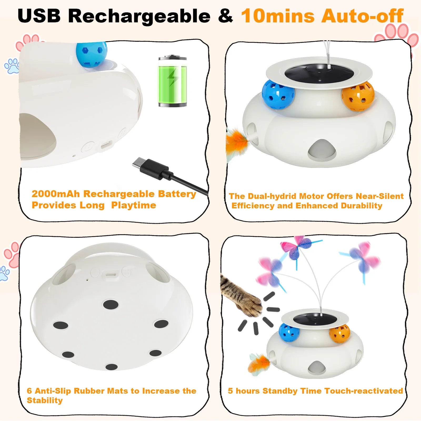 Electric Cat Toy, Interactive Cat Toys, Butterfly Rotation Balls Smart Cat Feather Wand USB Indoor Cat Toys