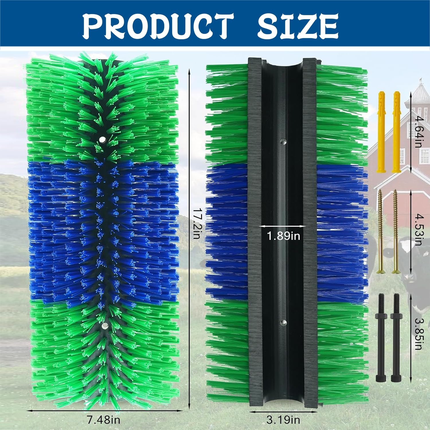 Livestock Scratching Brush 2-Pack, Heavy-Duty Farm Animal Self-Grooming Back Scratcher for Fence or Post Mount, Ideal for Horses, Cattle, Goats, Pigs, Durable Itch Relief Tool - 17.5×7.5 In