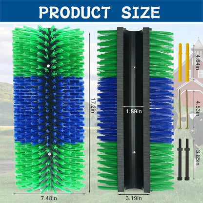 Livestock Scratching Brush 2-Pack, Heavy-Duty Farm Animal Self-Grooming Back Scratcher for Fence or Post Mount, Ideal for Horses, Cattle, Goats, Pigs, Durable Itch Relief Tool - 17.5×7.5 In