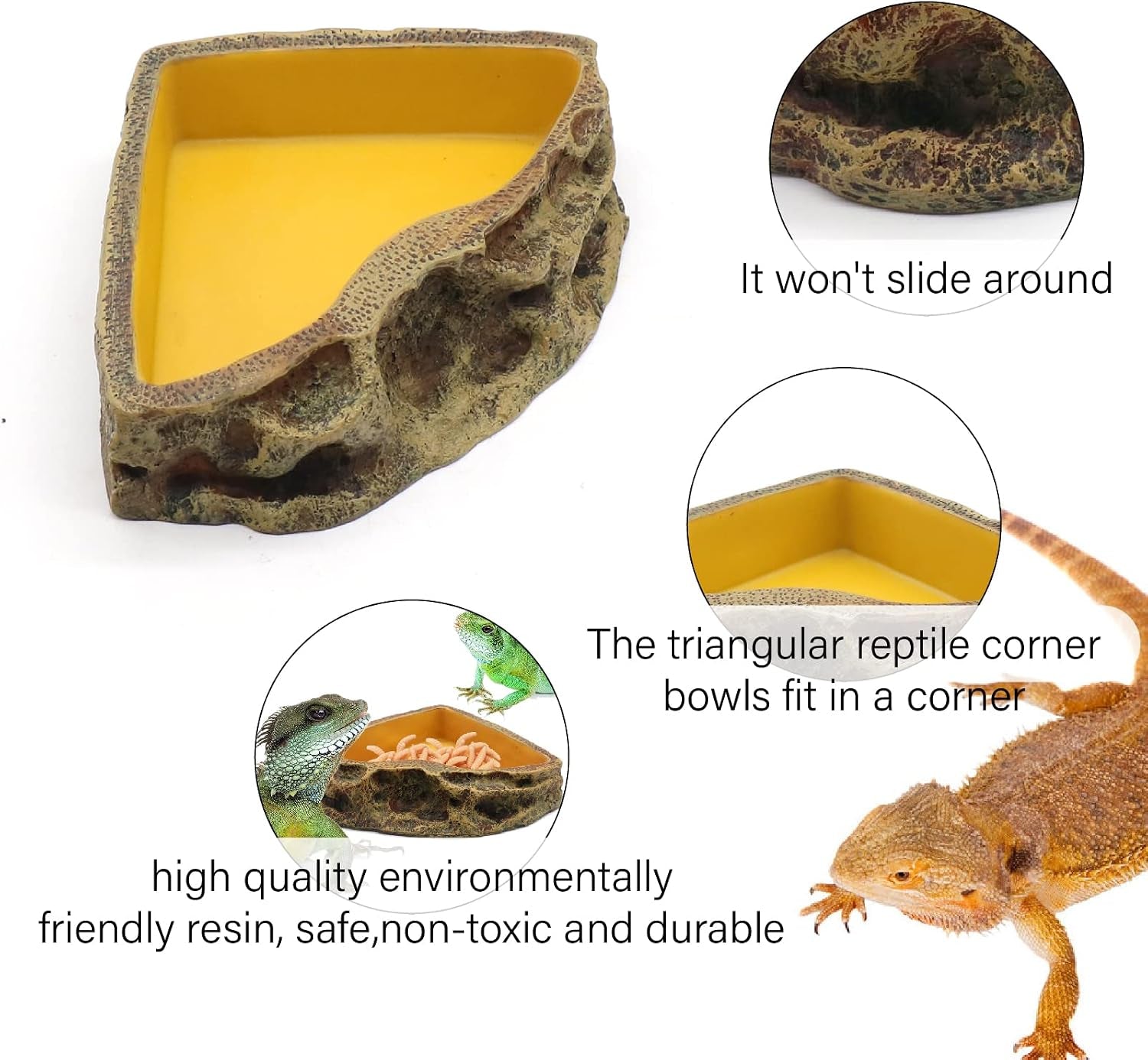 Reptile Feeder Resin Bowl Amphibian Reptile Bowl for Lizard Gecko Bearded Dragon Turtle