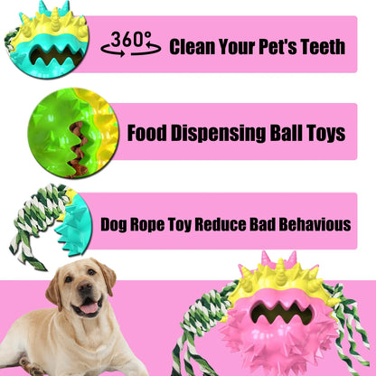 Dog Chew Toys Ball for Aggressive Chewers,  Indestructible Squeaker Dog Toy Puppy Chew Teething Toys for Large Medium Small Dogs,Pink