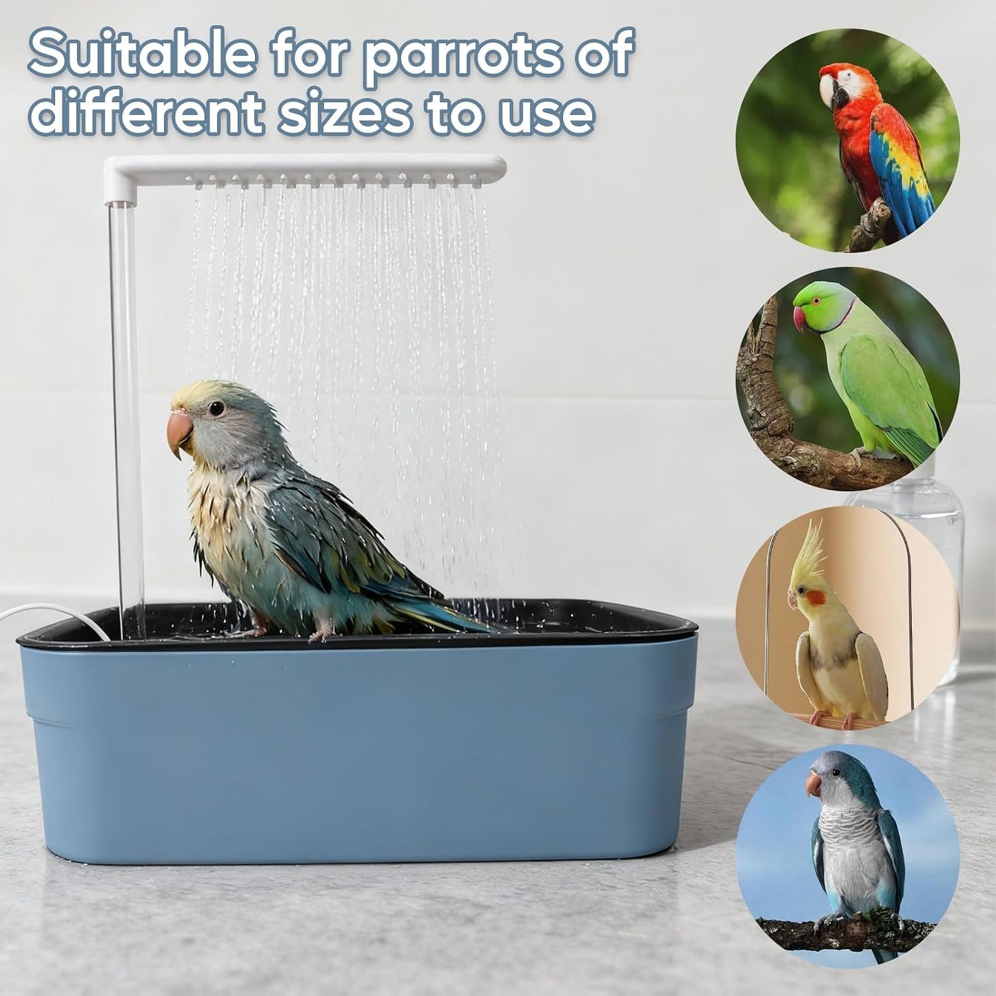 Parrot Bathtub, Automatic Bird Shower with Pump Large Bird Shower Fountain Indoor Bathtub USB Powered Circulating Bathtub Bird Bath Shower Tub Bird for Cockatoos Parakeets Conures