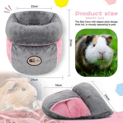 Guinea Pig Bed, Warm Fleece Slipper-Shaped Cuddle Cave, Grey | Guinea Pig Cuddle Cave Cozy House, Portable Guinea Pig Hideout, Soft Coral Fleece, Washable Cushion