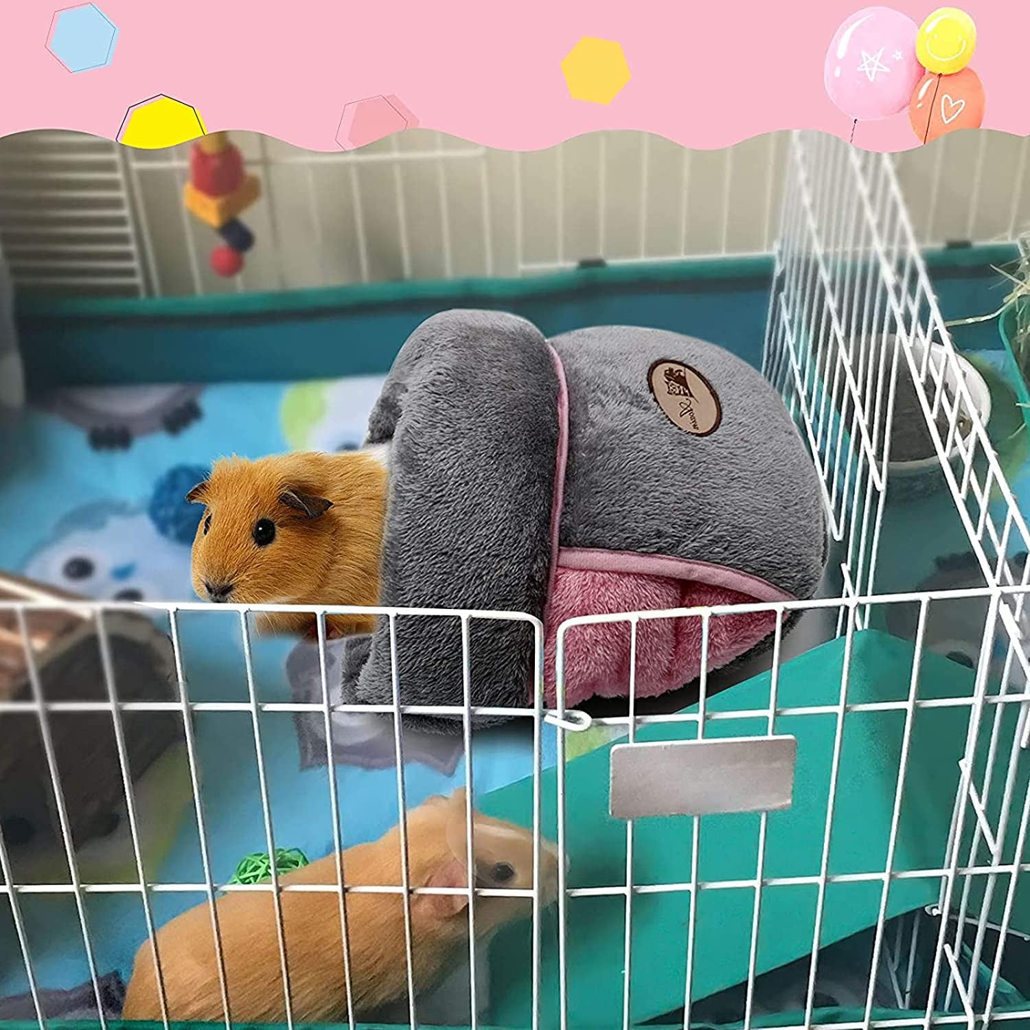 Guinea Pig Bed, Warm Fleece Slipper-Shaped Cuddle Cave, Grey | Guinea Pig Cuddle Cave Cozy House, Portable Guinea Pig Hideout, Soft Coral Fleece, Washable Cushion