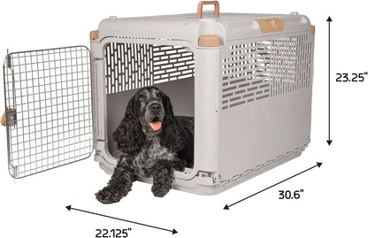 Collapsible Medium Pet Travel Carrier (Tan), Hard-Sided Kennel for Medium Dogs, Puppies, Cats, Kittens, Animals up to 50Lbs, Washable Home & Outdoor Pet Crate, 30.6"L X 22"W X 23.25"H