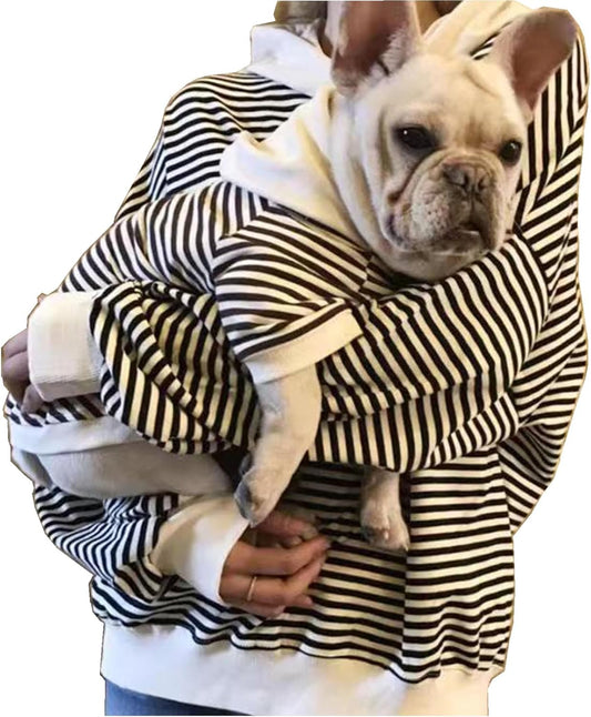 Matching Dog and Owner Clothes - Mom Dad Dog Sweatshirt Hoodie Separately Sold, Striped Sweaters for Small Dogs Cats,Cat Birthday Christmas Outfits (Large, Pet-Black)