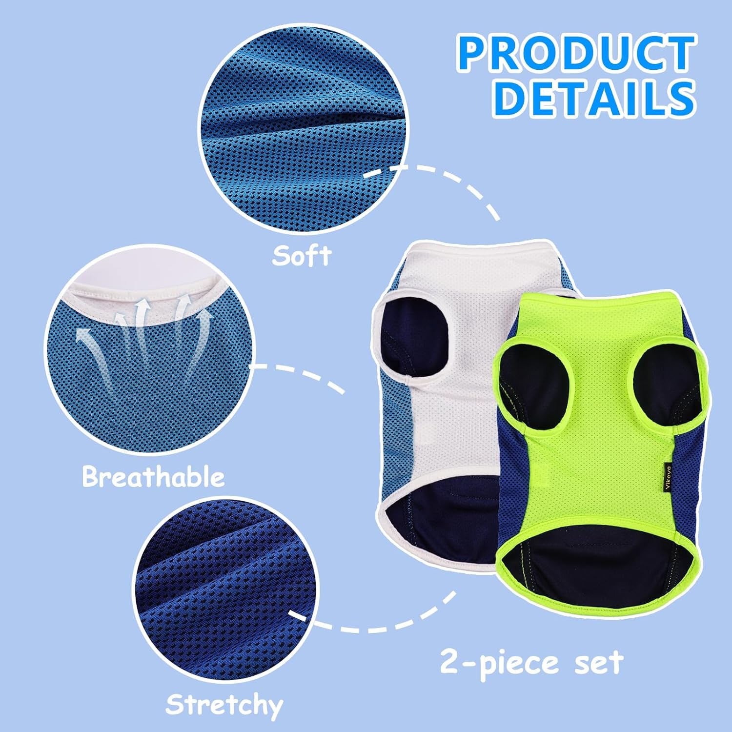 2 Pack Dog Clothes,Dog Shirts for Small Dogs,Quick Dry Dog Vest Boy Girl Summer, Puppy T-Shirt with Reflective Strip,Sun Protection Sleeveless Cool Breathable Pet Apparel(Blue and Turquoise, L)