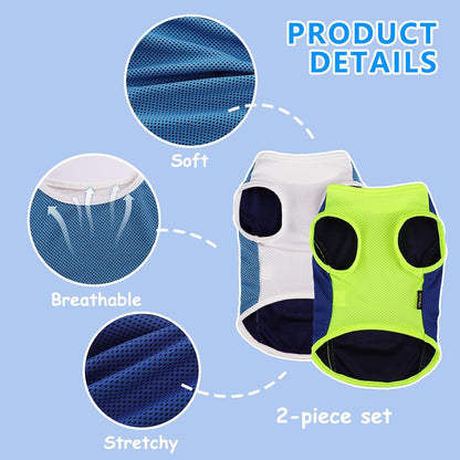 2 Pack Dog Clothes,Dog Shirts for Small Dogs,Quick Dry Dog Vest Boy Girl Summer, Puppy T-Shirt with Reflective Strip,Sun Protection Sleeveless Cool Breathable Pet Apparel(Blue and Turquoise, L)