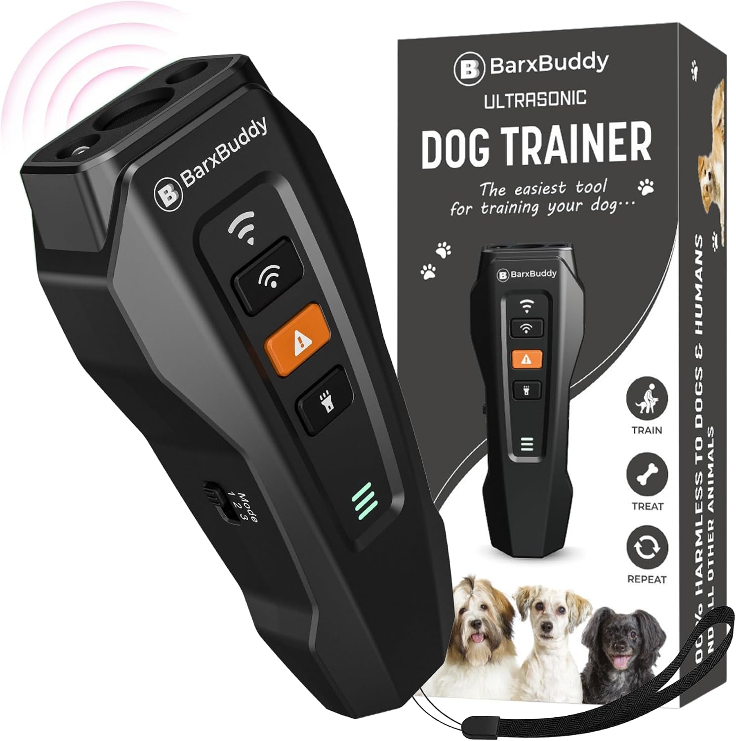 2Nd Gen Dog Bark Deterrent Devices | Long Range Ultrasonic | Bark Collar Alternative | Dog Training Indoor/Outdoor | Rechargeable anti Bark Device for Dogs (Black)