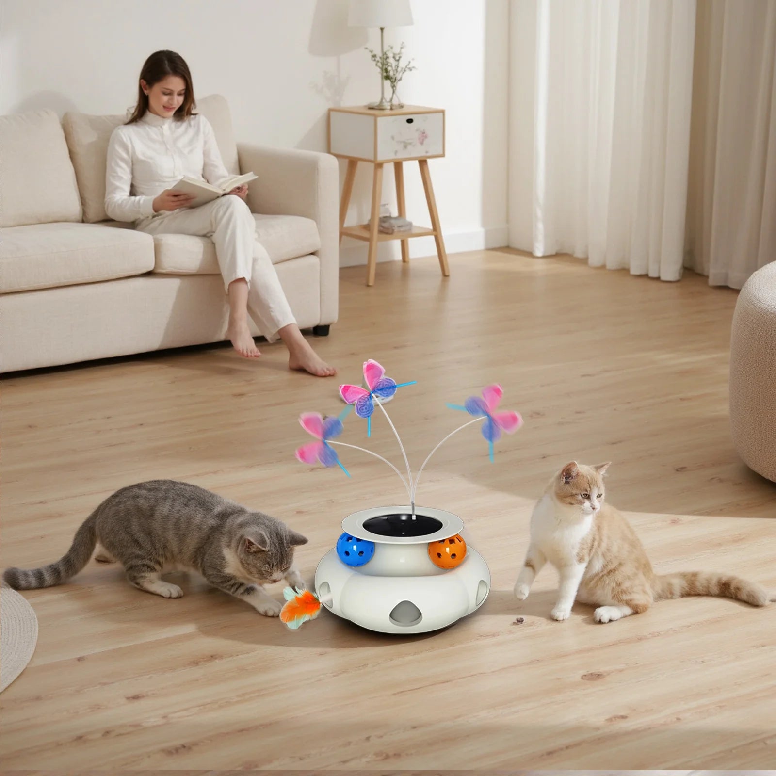 Electric Cat Toy, Interactive Cat Toys, Butterfly Rotation Balls Smart Cat Feather Wand USB Indoor Cat Toys