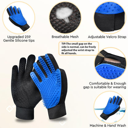 Cat Grooming Glove Brush, Pet Hair Remover Tool, 1 Pair Reusable Dog Hair Fur Remover for Carpet, Furniture, Couch, Clothes, Eco-Friendly and High Efficiency (Blue) | Reusable Dog Hair Fur Remover for Carpet, Furniture, Couch, Clothes, Eco-Friendly and High Efficiency (Blue)