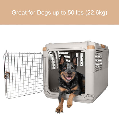 Collapsible Medium Pet Travel Carrier (Tan), Hard-Sided Kennel for Medium Dogs, Puppies, Cats, Kittens, Animals up to 50Lbs, Washable Home & Outdoor Pet Crate, 30.6"L X 22"W X 23.25"H