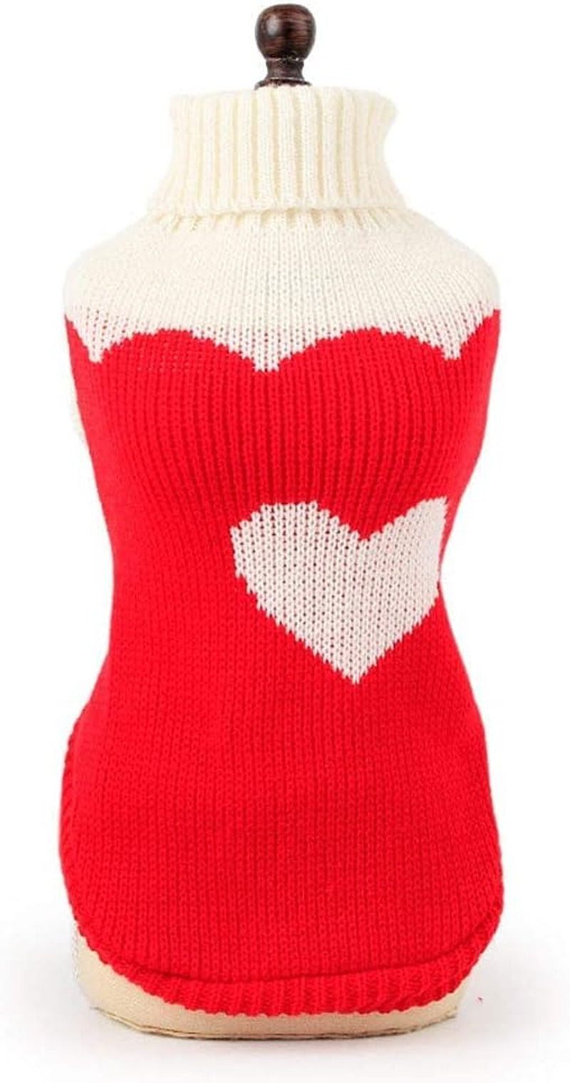 Dog Sweaters Classic Knitwear, Turtleneck Winter Warm Pet Puppy Clothes | Cute Heart Pattern, Lightweight & Warm Knitted Winter Sweater, Cold Weather Coat, Great for Daily Wear, Easy on & Off
