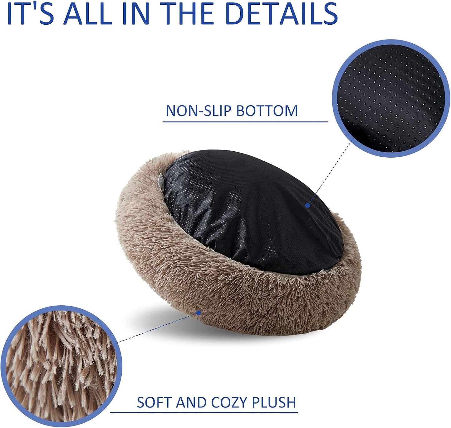 Washable Dog round Bed - Medium Donut Dog Bed, Comfy Calming Cuddler