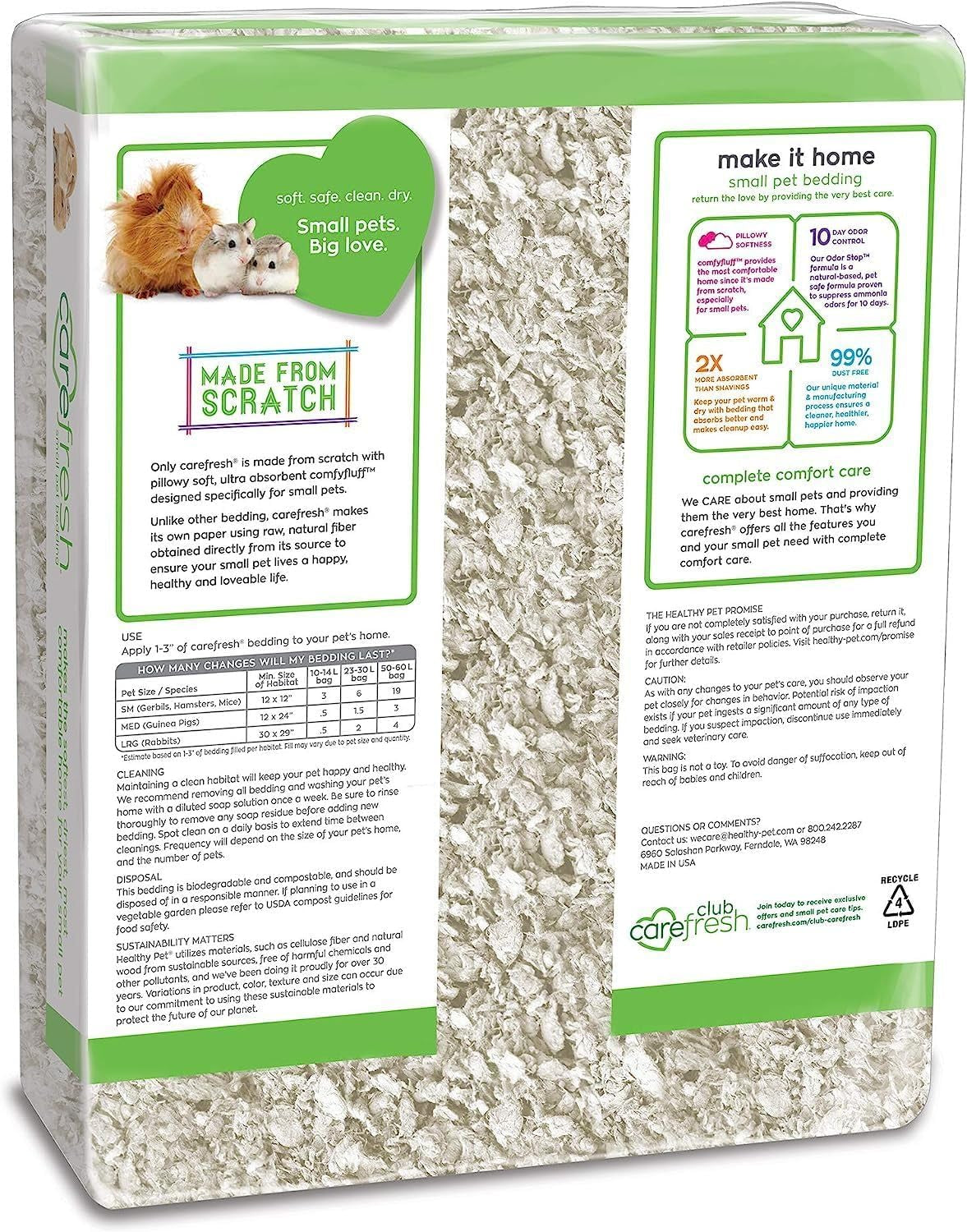 White Natural Paper Small Pet Bedding, Odor Control 50L | 2X More Absorbent, 99% Dust Free, Odor Control, Biodegradable and Compostable, for Hamsters, Rabbits and Guinea Pigs