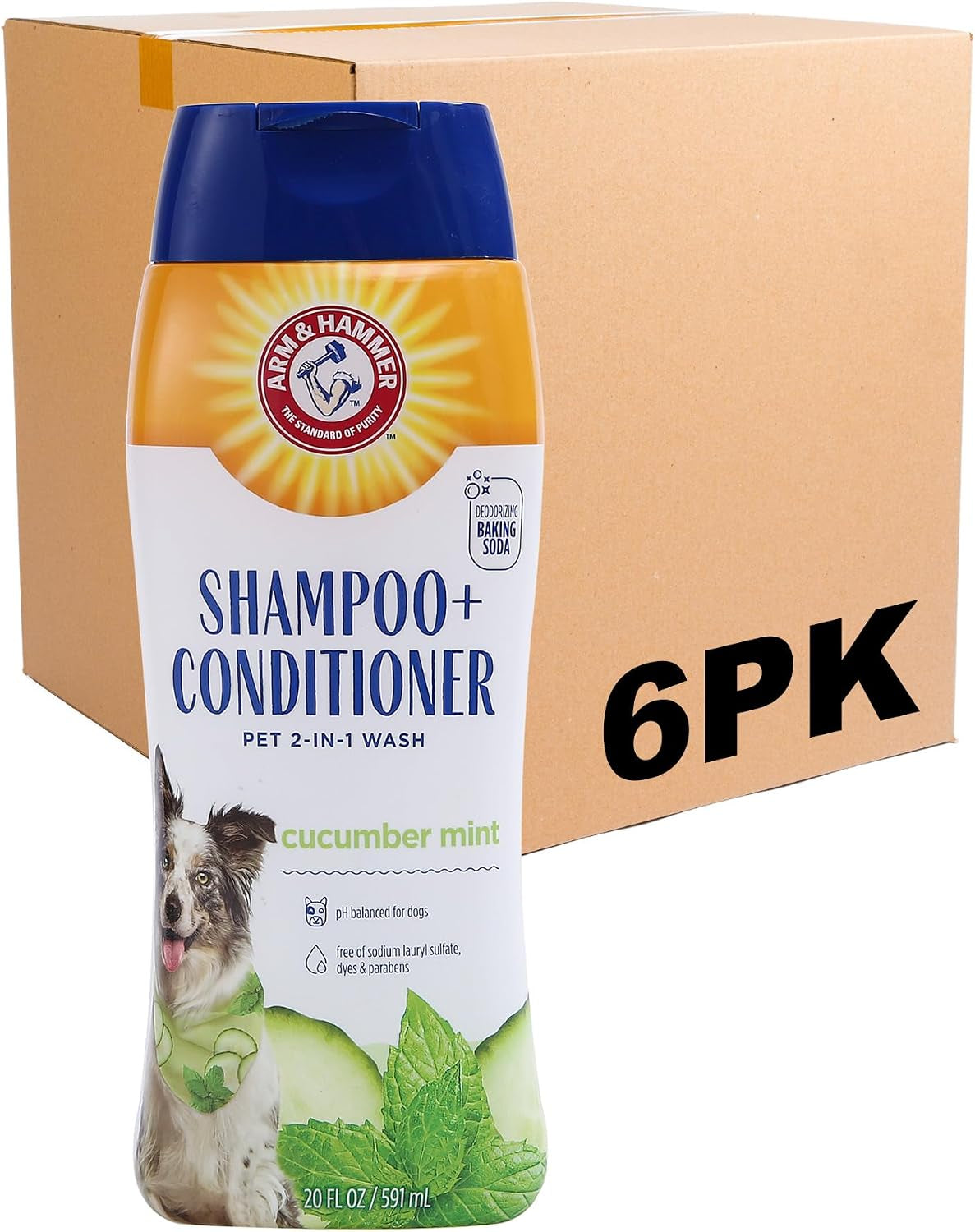 2-In-1 Dog Shampoo and Conditioner, Cucumber Mint, 20 Oz, 6-Pk | Baking Soda Formula, 2-In-1 Shampoo and Conditioner, Cucumber Mint Scent, Odor Eliminating