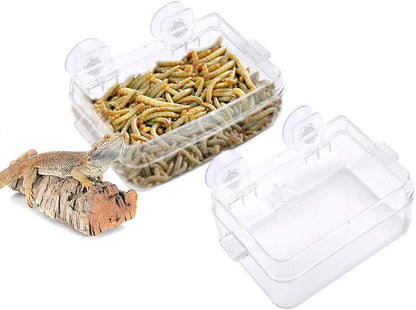 Reptile Suction Cup Feeder 2 Pack, Anti-Escape Food Bowl | for Gecko Lizard Iguana Chameleon Spider Frog Snake, Wall Mount Strong Suction Feeding Dish (White, S)