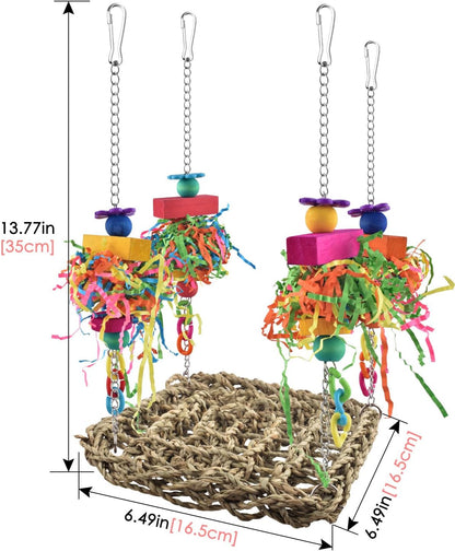 Bird Toys, Grass Swing Hammock Climbing Toy for Parrot Parakeet | Natural Grass with Colorful Chew Toys, Climbing and Resting Toys for Small and Medium Pet Birds