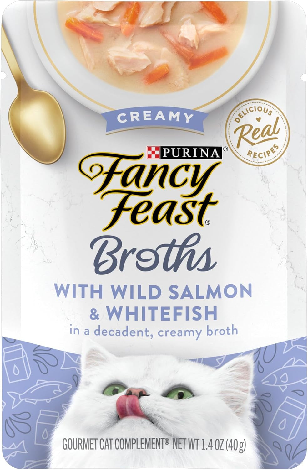 Purina  Creamy Broth with Wild Salmon and Whitefish, Gourmet Lickable Cat Food Topper, Pack of 16, 1.4 Oz. Pouches