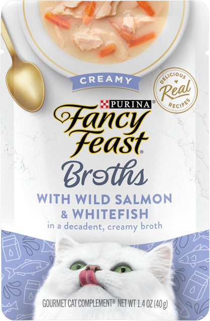 Purina  Creamy Broth with Wild Salmon and Whitefish, Gourmet Lickable Cat Food Topper, Pack of 16, 1.4 Oz. Pouches