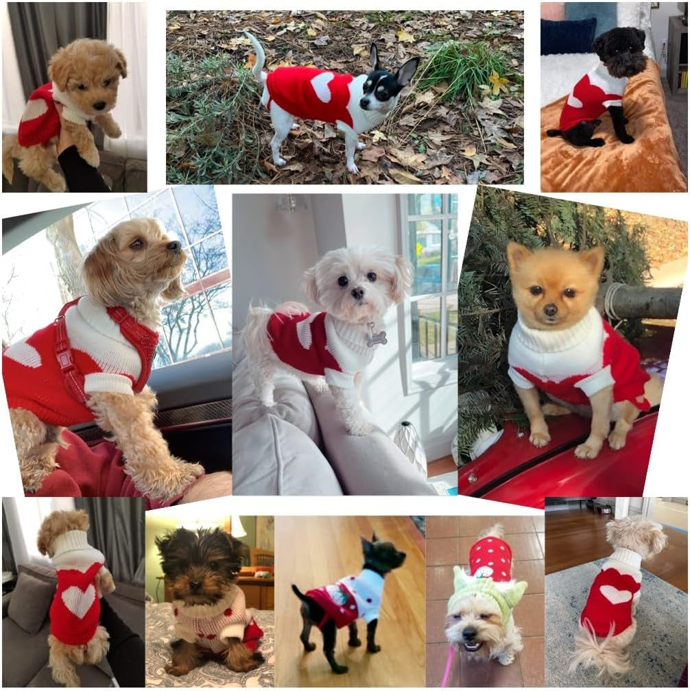 Dog Sweaters Classic Knitwear, Turtleneck Winter Warm Pet Puppy Clothes | Cute Heart Pattern, Lightweight & Warm Knitted Winter Sweater, Cold Weather Coat, Great for Daily Wear, Easy on & Off