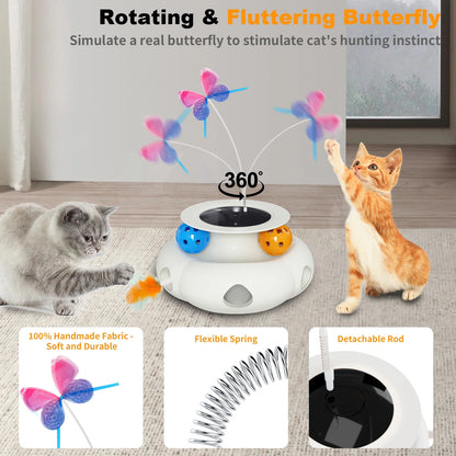 Electric Cat Toy, Interactive Cat Toys, Butterfly Rotation Balls Smart Cat Feather Wand USB Indoor Cat Toys