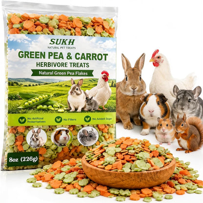 8 Oz Carrots & Pea Flakes - Small Animal Treats for Guinea Pigs | Dried Peas and Carrots Blend Bunny Rabbit Treats, Crunchy Vegetable Treat for Chinchilla Hamster Gerbil & Small Pets