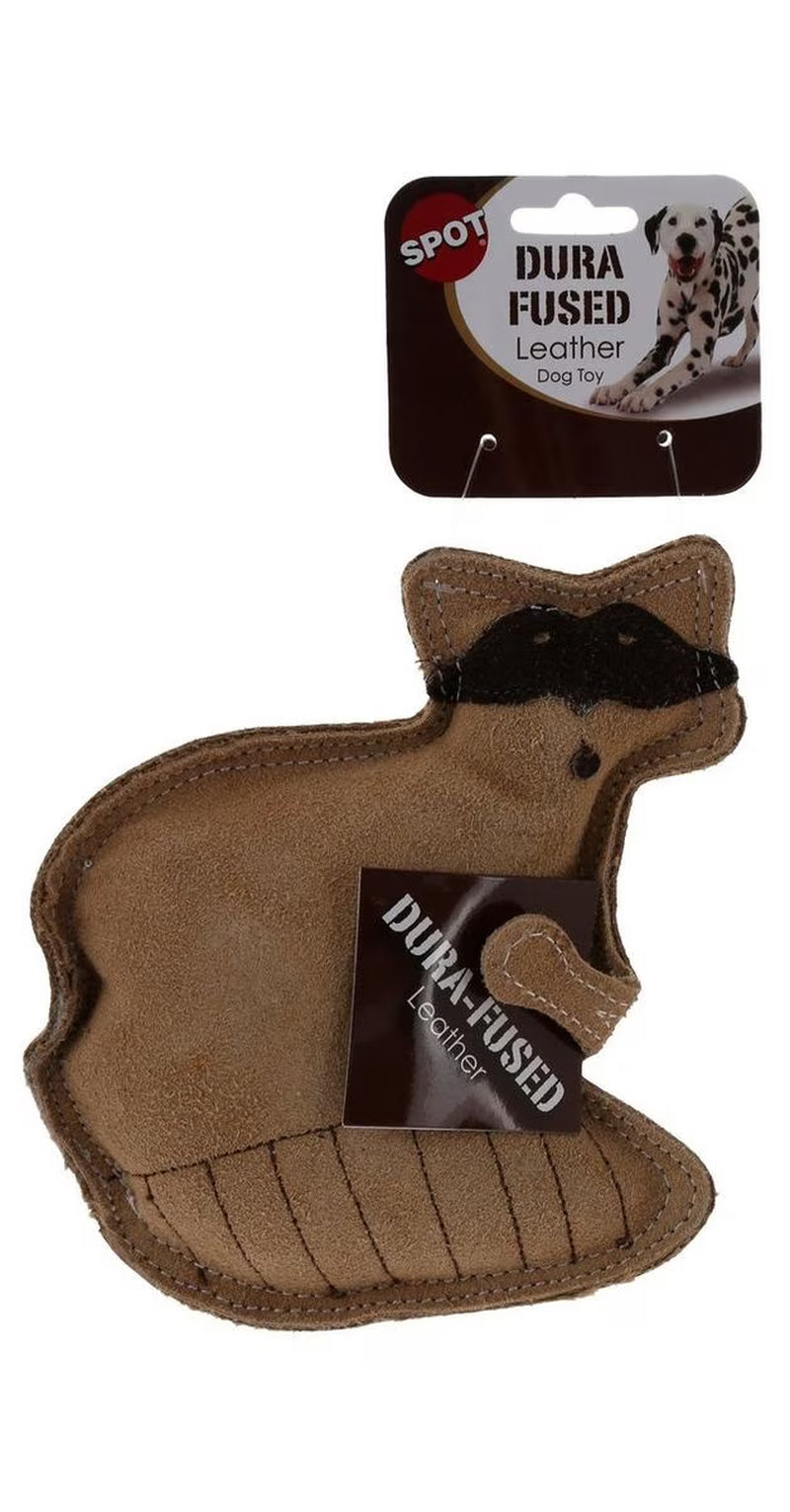 Dura-Fused Leather Raccoon Dog Toy for Moderate Chewers, Small & Medium Dogs, 7.25In