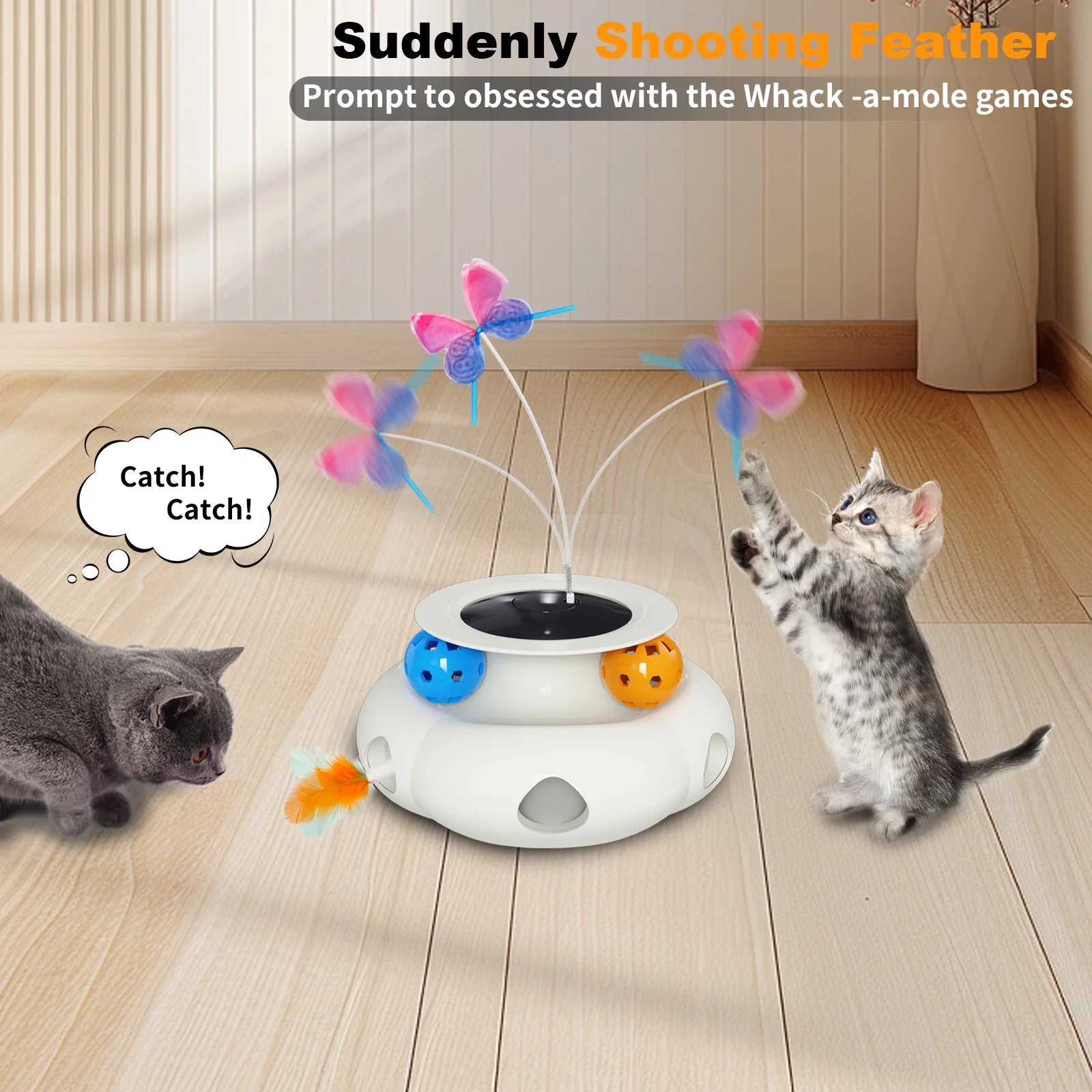 Electric Cat Toy, Interactive Cat Toys, Butterfly Rotation Balls Smart Cat Feather Wand USB Indoor Cat Toys
