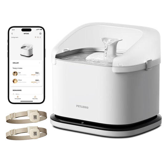 Dockstream Rfid Automatic Water Fountain for Multi Cats , 3L Stainless Steel Water Fountain with App Control,2 Collar Tags to Recognition Each Pet