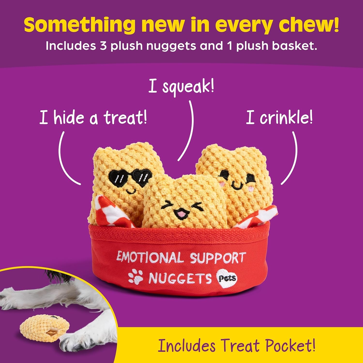 Emotional Support Pet Nuggies by Relatable, Cuddly Dog Toys and Puppy Essentials, Great Gift Ideas for Your Furry Friend, Includes 3 Toys