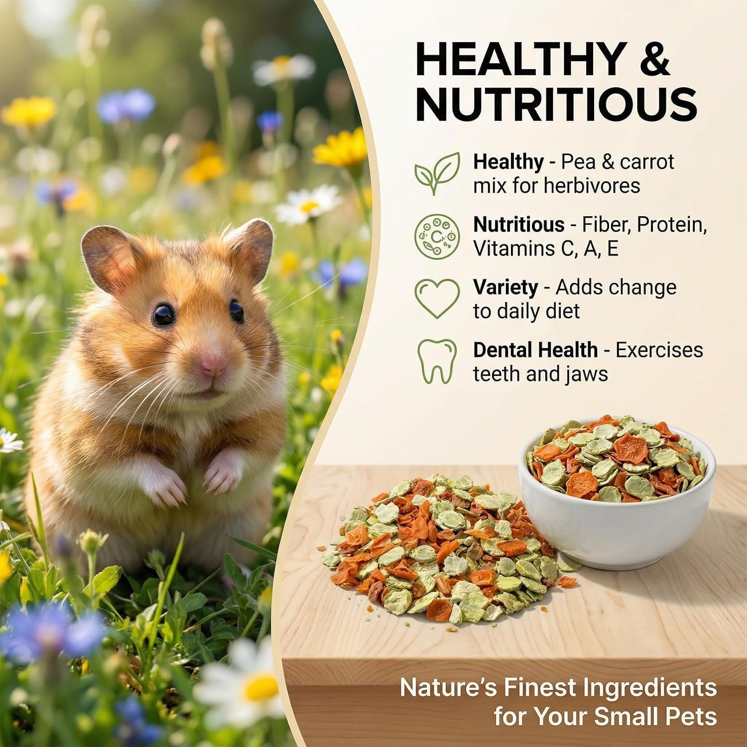 8 Oz Carrots & Pea Flakes - Small Animal Treats for Guinea Pigs | Dried Peas and Carrots Blend Bunny Rabbit Treats, Crunchy Vegetable Treat for Chinchilla Hamster Gerbil & Small Pets
