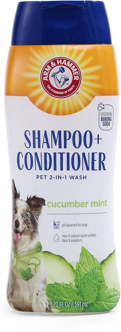 2-In-1 Dog Shampoo and Conditioner, Cucumber Mint, 20 Oz, 6-Pk | Baking Soda Formula, 2-In-1 Shampoo and Conditioner, Cucumber Mint Scent, Odor Eliminating