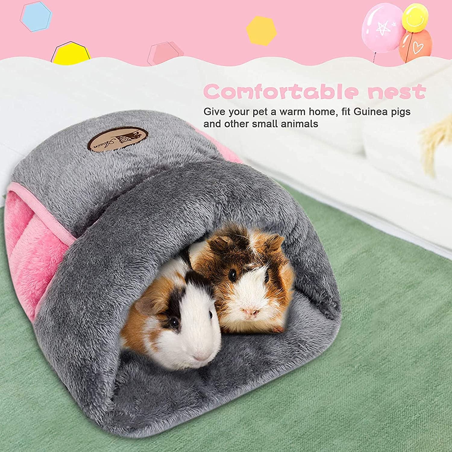 Guinea Pig Bed, Warm Fleece Slipper-Shaped Cuddle Cave, Grey | Guinea Pig Cuddle Cave Cozy House, Portable Guinea Pig Hideout, Soft Coral Fleece, Washable Cushion
