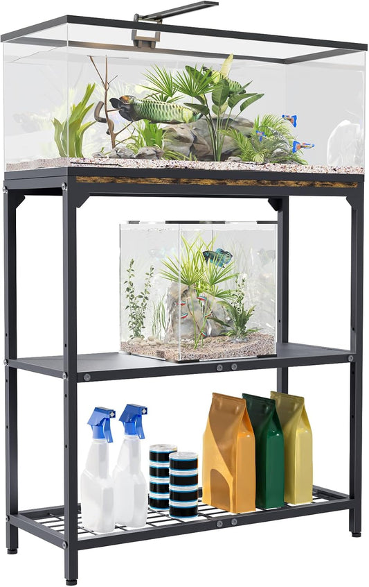 20-30 Gallon Aquarium Stand with 3-Tier Adjustable Storage Shelf | Heavy Duty Fish Tank Stand, Reptile Breeder Turtle Tank Terrarium Rack Table for Home Office, 31" L X 13" W X 32.2" H, Black