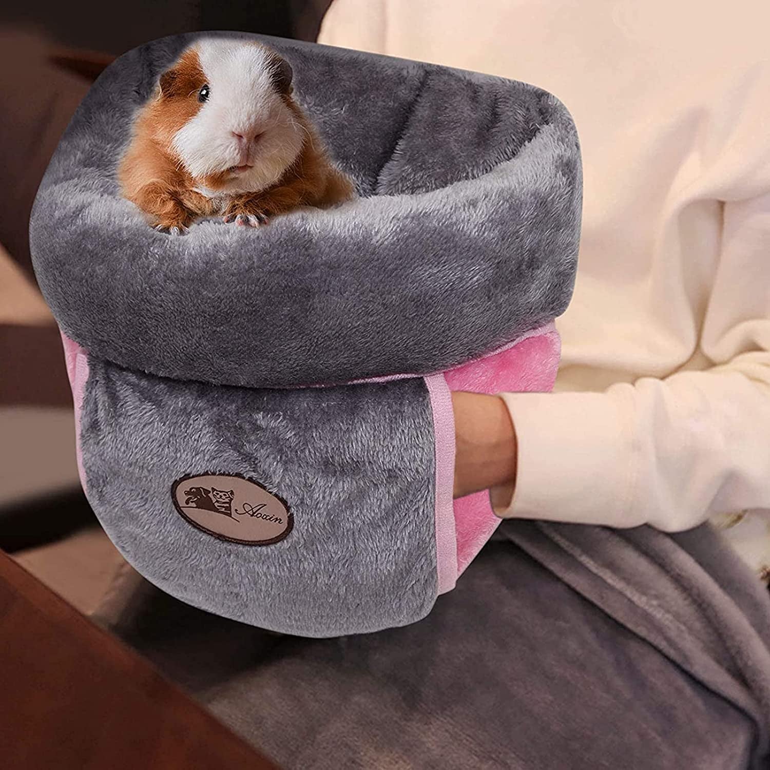 Guinea Pig Bed, Warm Fleece Slipper-Shaped Cuddle Cave, Grey | Guinea Pig Cuddle Cave Cozy House, Portable Guinea Pig Hideout, Soft Coral Fleece, Washable Cushion