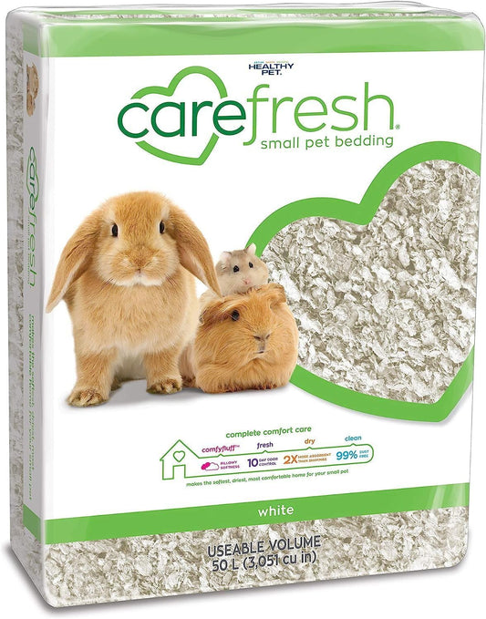 White Natural Paper Small Pet Bedding, Odor Control 50L | 2X More Absorbent, 99% Dust Free, Odor Control, Biodegradable and Compostable, for Hamsters, Rabbits and Guinea Pigs
