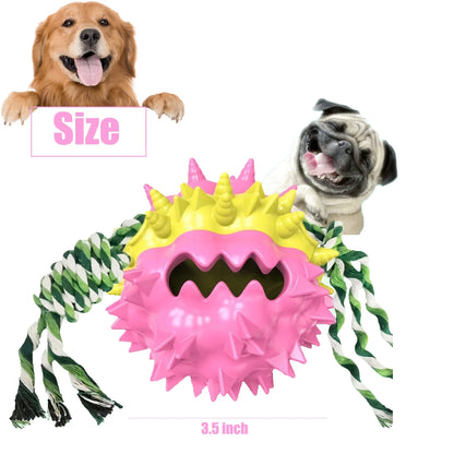 Dog Chew Toys Ball for Aggressive Chewers,  Indestructible Squeaker Dog Toy Puppy Chew Teething Toys for Large Medium Small Dogs,Pink