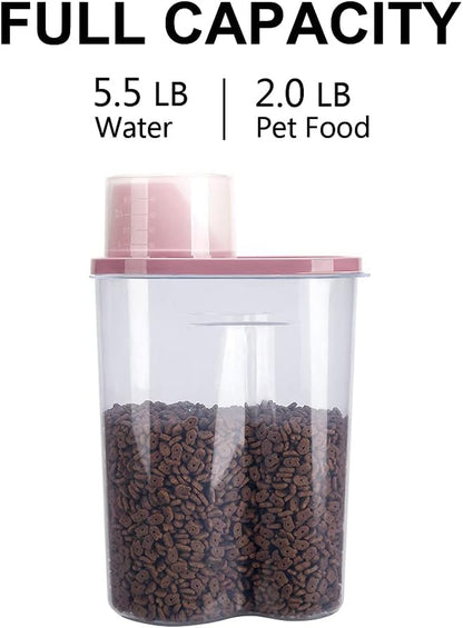 2 Pack 2Lb/2.5L Pet Food Storage Container with Measuring Cup, Can Covers and Bowl for Small Dog, Cat, Waterproof-Bpa Free
