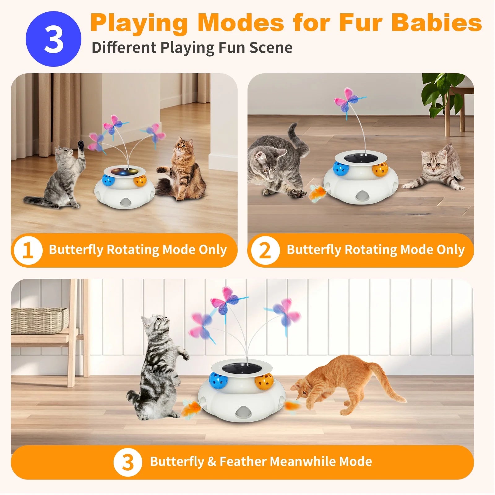 Electric Cat Toy, Interactive Cat Toys, Butterfly Rotation Balls Smart Cat Feather Wand USB Indoor Cat Toys