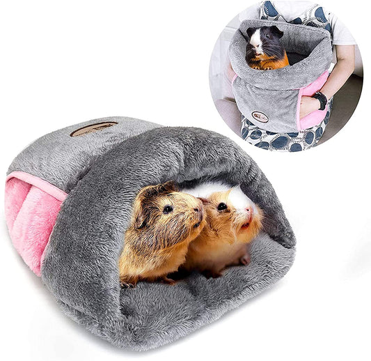 Guinea Pig Bed, Warm Fleece Slipper-Shaped Cuddle Cave, Grey | Guinea Pig Cuddle Cave Cozy House, Portable Guinea Pig Hideout, Soft Coral Fleece, Washable Cushion